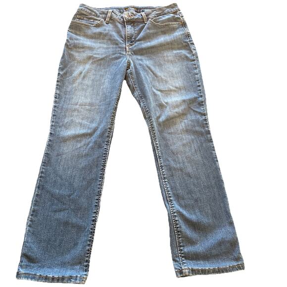 Lee Women's Jeans 14 Med Straight Leg Regular Fit Mid Rise Blue Stretch Denim - Picture 2 of 12